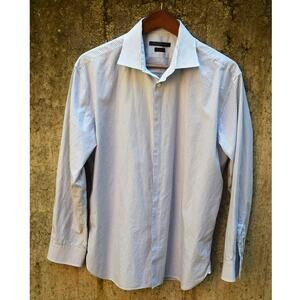 John Varvatos USA Men’s Slim Fit Button-Down Shirt – Blue Stripe, Size L